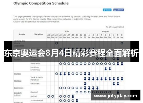 东京奥运会8月4日精彩赛程全面解析